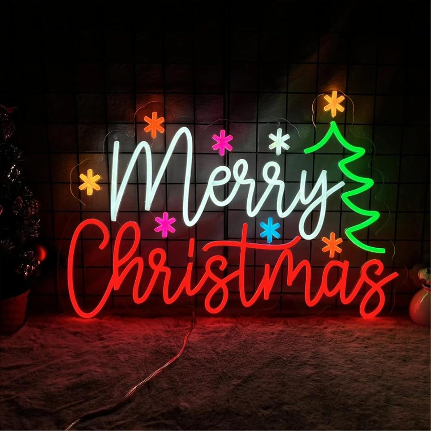 Lighting Decoration Ideas For Home - Frohe Weihnachten-Neonschild mit bunten Sternen und