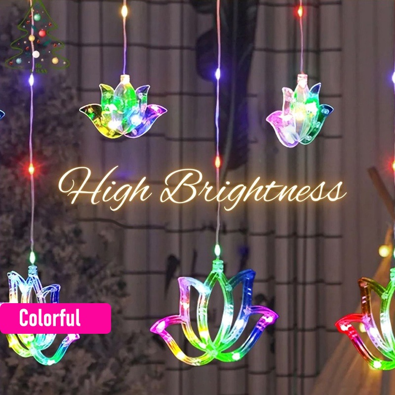 Fairy Light Curtain - 4M 8-Modi Deepavali Lotus Eiszapfen-Lichterkette, Wasserdichte