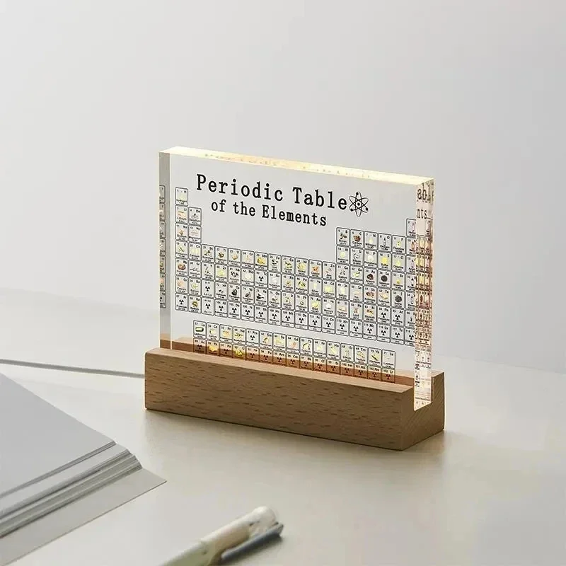 Lighting Decoration Ideas For Home - Mendelejew-Periodensystem Acryl-Druck mit Holz-Lichtbasis - Wissenschaftsgeschenkidee