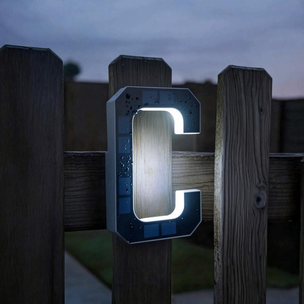 Lighting Decor House - Solarbetriebenes Hausnummernschild, LED-beleuchtete A-D Buchstaben und