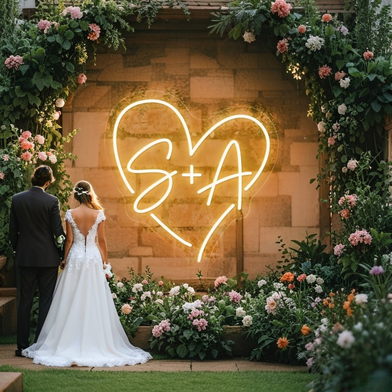 Wedding Lighting And Decor - Benutzerdefinierte Initialen Herz LED Neon Schild,