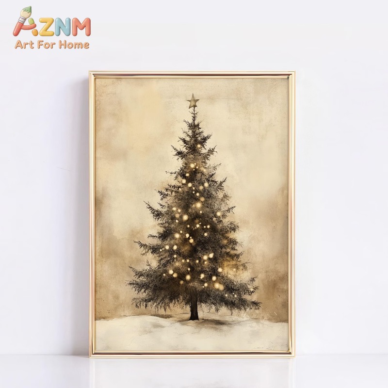 Home Decor Lighting Tree - Antike Vintage-Weihnachtsbaum-Sternlichter-Muster Leinwand-Poster Drucke Rahmenlose Wandkunst