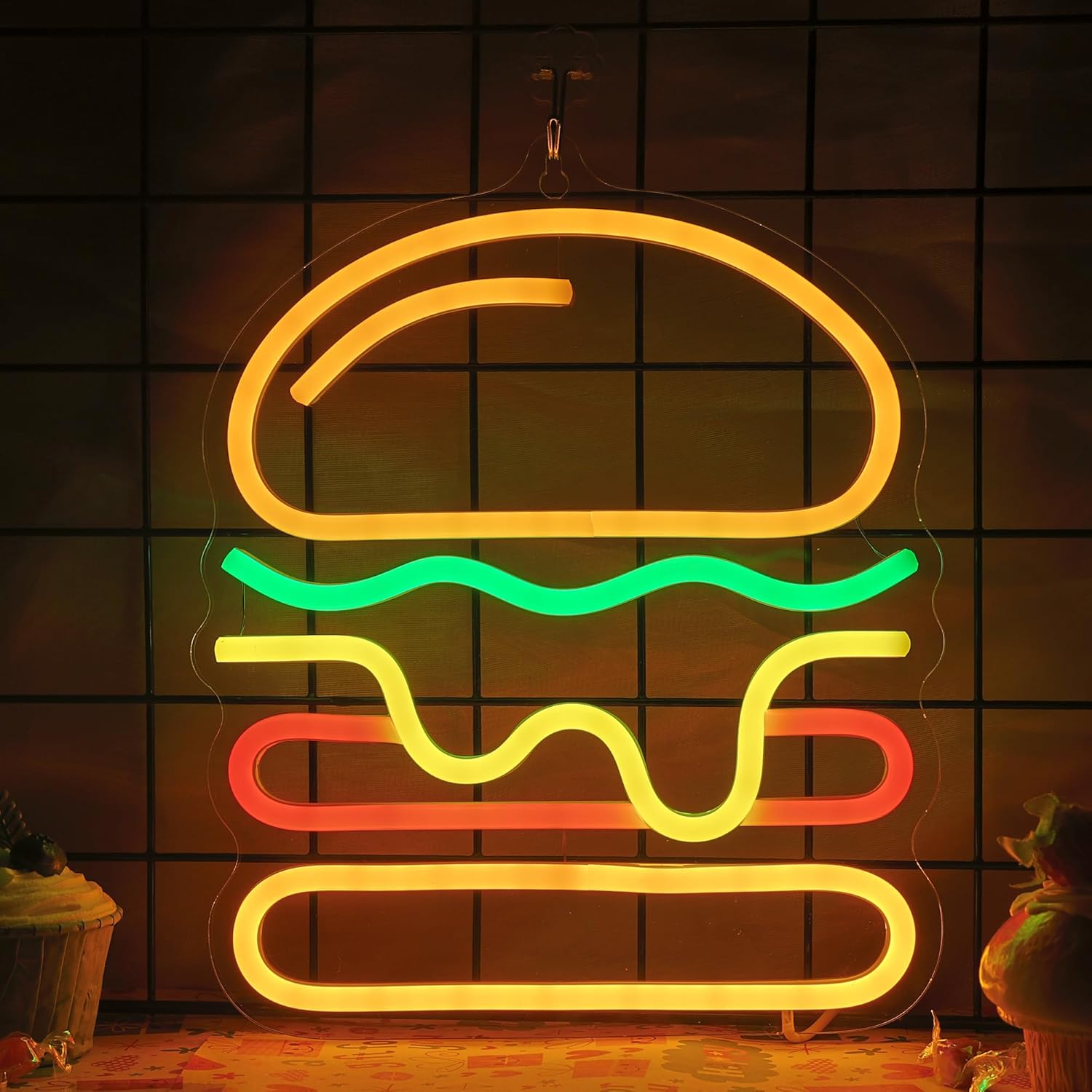 Lighting Decoration Ideas For Home - Burger-Neonschild mit mehrlagigem Käse-LED-Licht für Fast-Food-Restaurant,