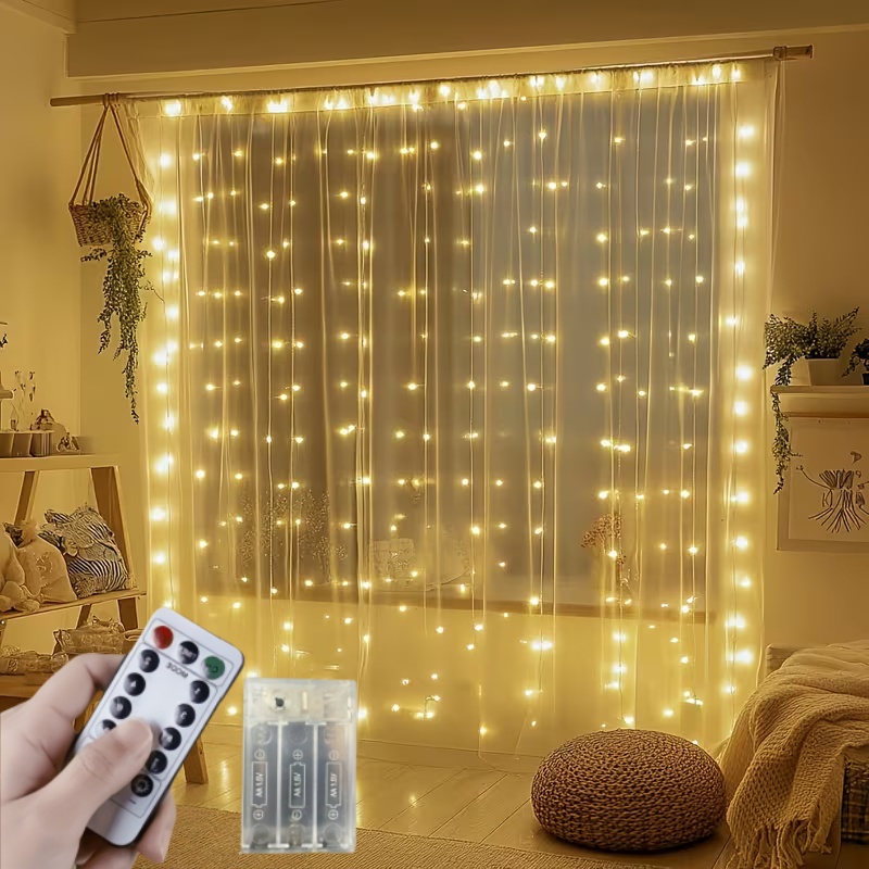 Fairy Light Curtain - 3M-6M Weihnachtsdekoration Fernbedienung Feiertagsbeleuchtung Hochzeits-Märchen-Blumenring-Licht Schlafzimmer-Vorhang