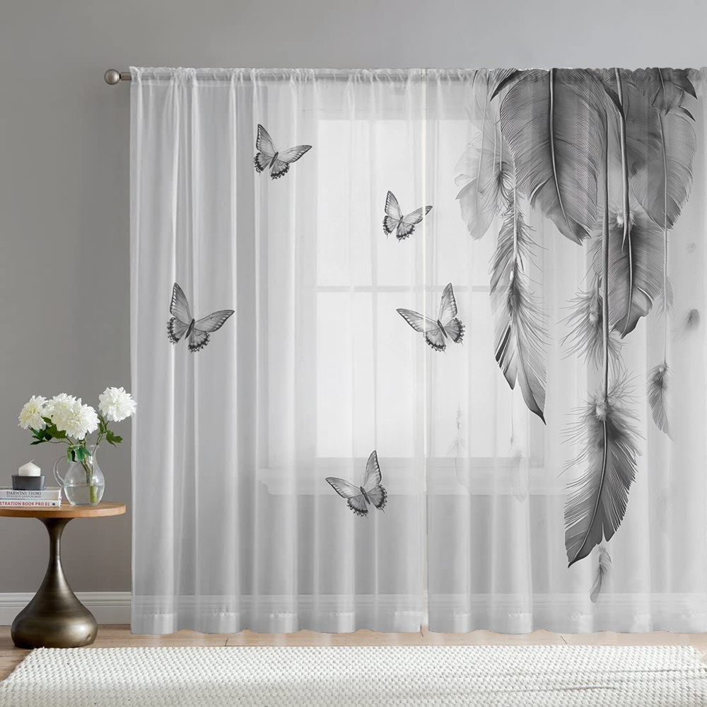 Fairy Light Curtain - 2 Stück Digital Bedruckte Transparente Vorhänge,