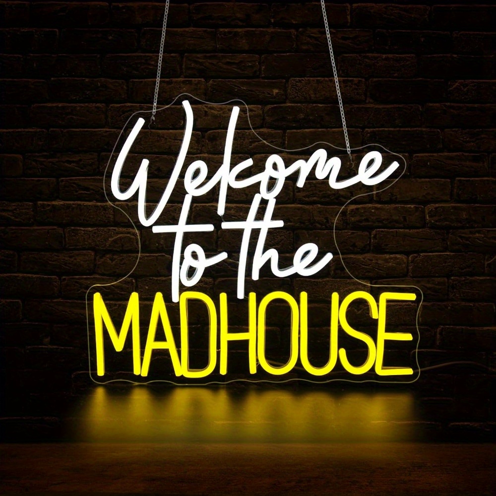 Outdoor Lighting Decor Ideas - Willkommen im Madhouse Neonschild Lustige LED-Wandleuchte