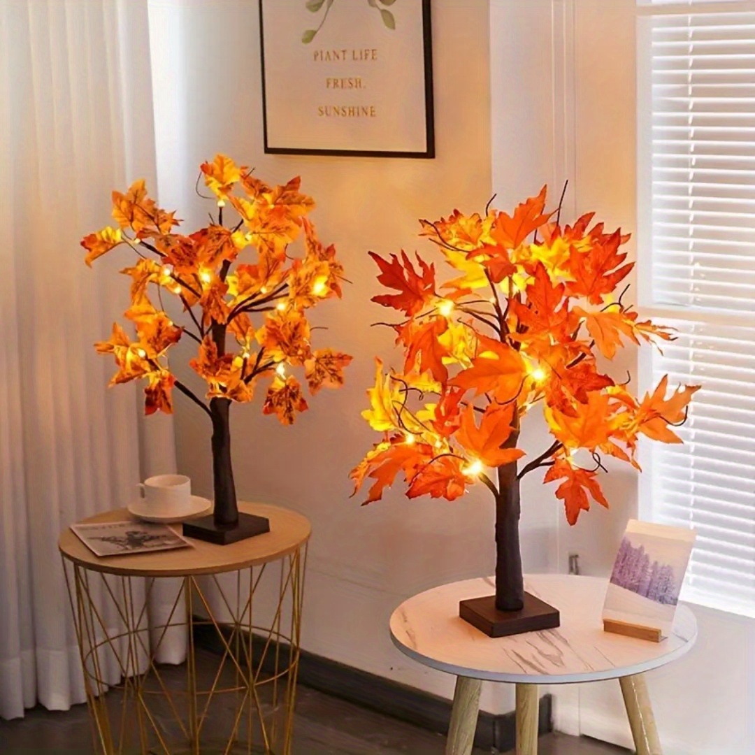 Home Decor Lighting Tree - 24-Zoll-Herbstbeleuchteter Ahornbaum, Thanksgiving-, Weihnachts-, Halloween-Feiertagsdekoration, Tischbaum