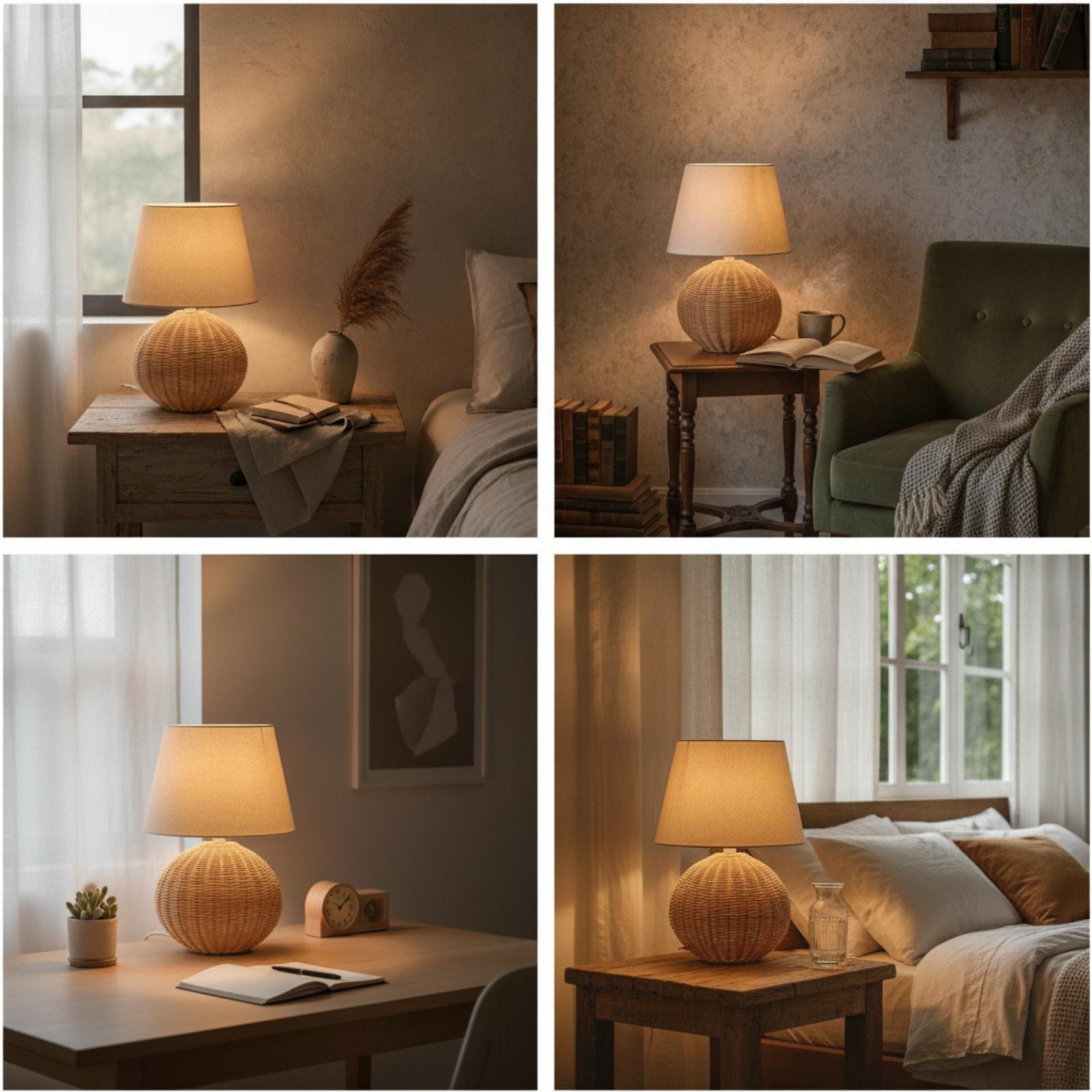 Nachttischlampe mit Rattanfuß  – Decor Lighting & Decor Fires Photos Bewertung und Preis