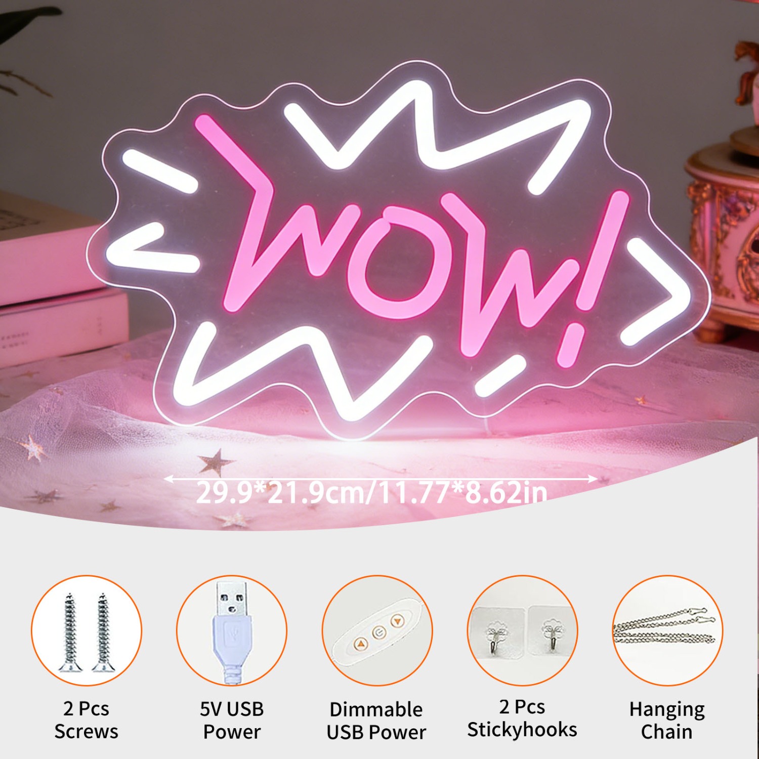 Wow Neon-Schild LED Pop-Art Le – Lighting Decor Wow Bewertung und Preis